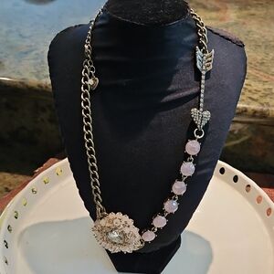 Betsey Johnson Pink and Gold Vintage Heart Necklace
